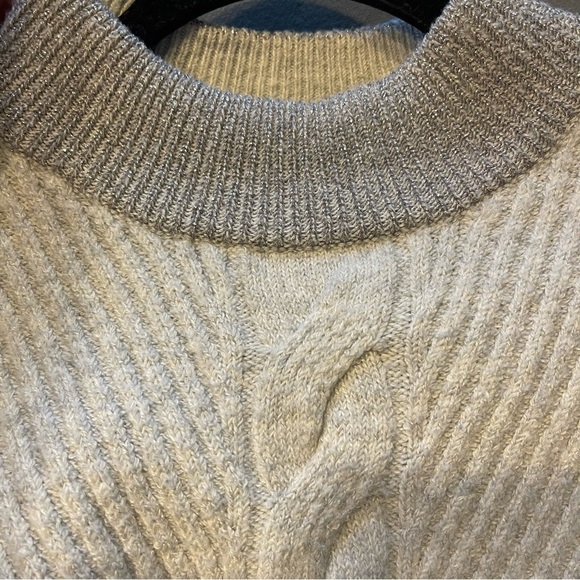 MAEVE by Anthropologie Cozy Gray Cable Knit Sweater with Glitter Trim XL - Picture 4 of 5